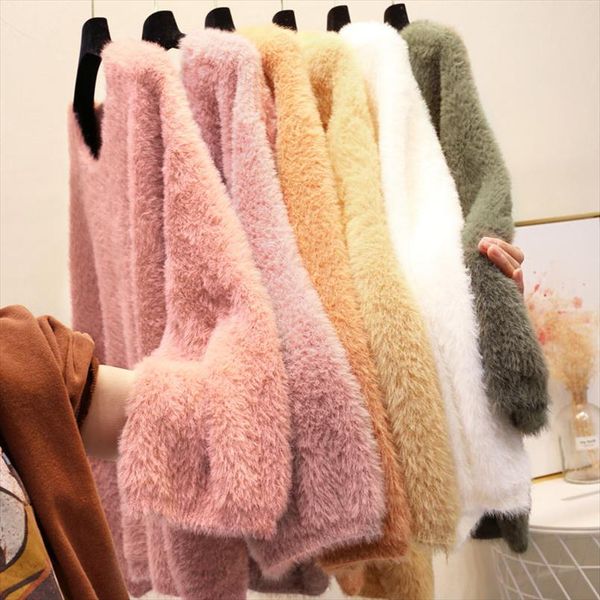 autumn winter new faux mink cashmere pullover sweater women loose v neck furry sweaters jumper soft warm knitted sweater c5985, White;black
autumn winter new faux mink cashmere pullover sweater women loose v neck furry sweaters jumper soft warm knitted sweater c5985, White;black