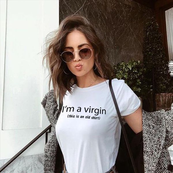 im a virgin this is an old shirt letter print t shirts women short sleeve casual basic tumblr tshirt funny graphic tees, White 
im a virgin this is an old shirt letter print t shirts women short sleeve casual basic tumblr tshirt funny graphic tees, White