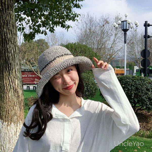 new hat women's spring and summer japanese-style multi-color stripe fisherman hat bucket hand-woven sun-shading straw1, Blue;gray
new hat women's spring and summer japanese-style multi-color stripe fisherman hat bucket hand-woven sun-shading straw1, Blue;gray