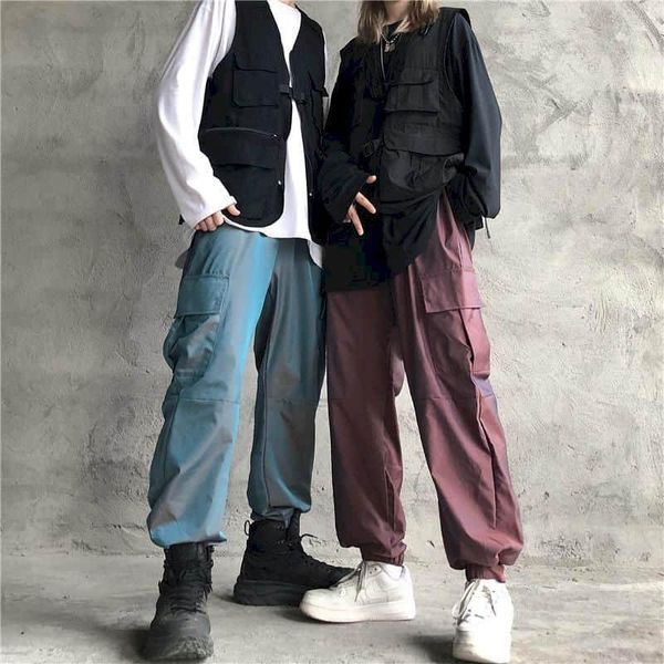 casual pants gradient color autumn south korea ins harajuku trend reflective tooling pants night running sports men women, Black;white
casual pants gradient color autumn south korea ins harajuku trend reflective tooling pants night running sports men women, Black;white
