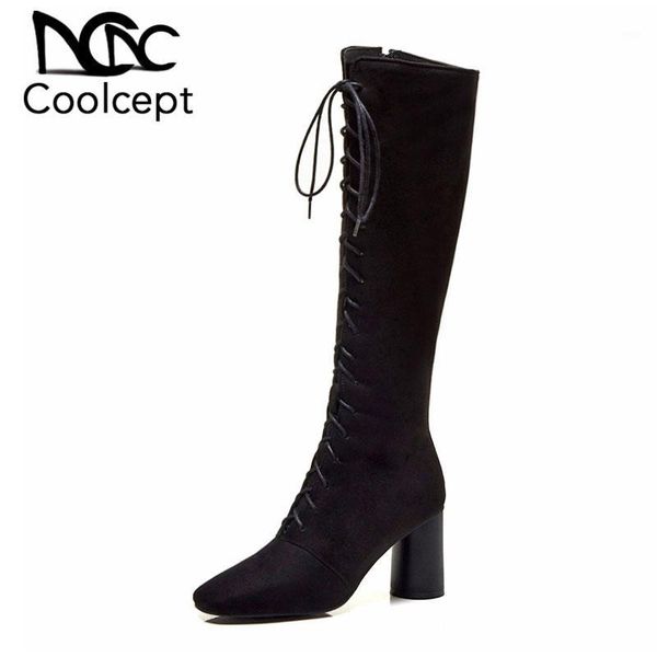 boots coolcept women knee high solid color black cross strap zipper heel shoes woman winter footwear plus size 32-481
boots coolcept women knee high solid color black cross strap zipper heel shoes woman winter footwear plus size 32-481