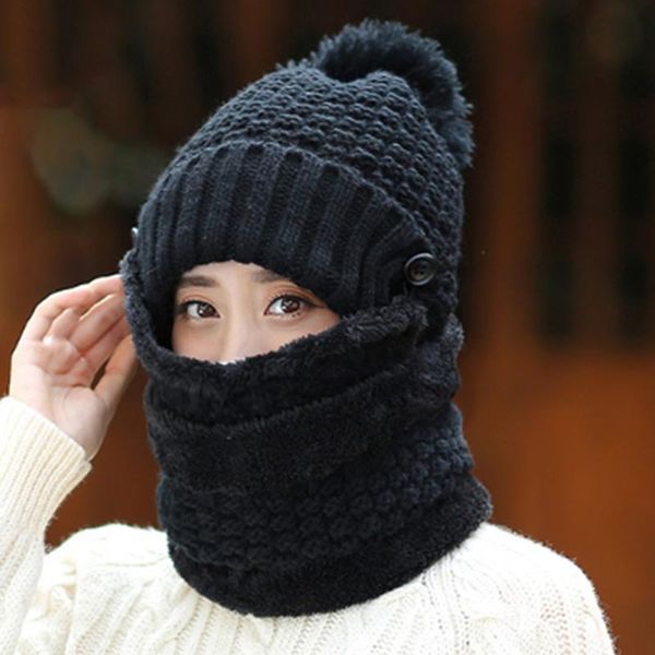 cycling caps & masks 3 pcs/set women winter hats with breathing mask 2in1 knitted cap girl pompoms hat plush warm lined neck scarf, Black
cycling caps & masks 3 pcs/set women winter hats with breathing mask 2in1 knitted cap girl pompoms hat plush warm lined neck scarf, Black