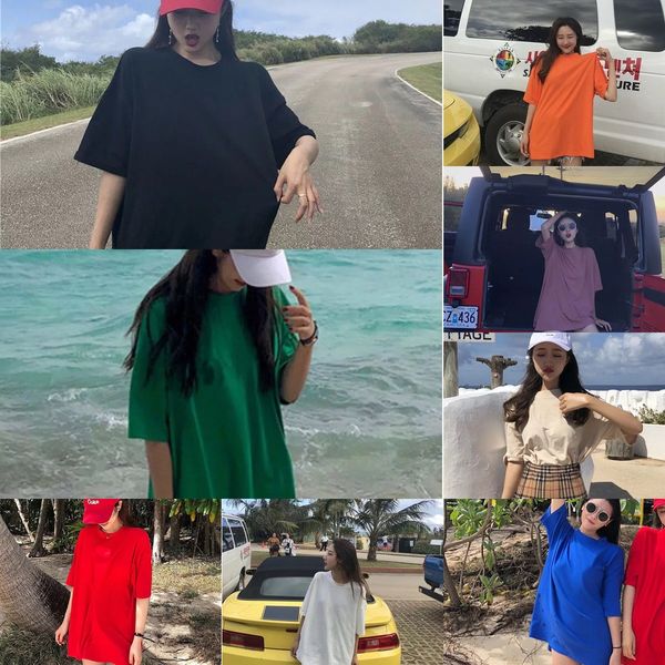 одежда корейской версии весной и летом женщин свободный и универсальный простой сплошной цвет с коротким рукавом t-shirt средней длины среды, White 
одежда корейской версии весной и летом женщин свободный и универсальный простой сплошной цвет с коротким рукавом t-shirt средней длины среды, White