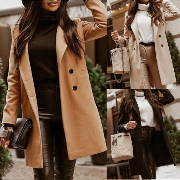 women's jackets fashion lapel mid-length jacket coat casual solid buttons woolen warm streetwear female winter long sleeve womens outer, Black;brown
women's jackets fashion lapel mid-length jacket coat casual solid buttons woolen warm streetwear female winter long sleeve womens outer, Black;brown
