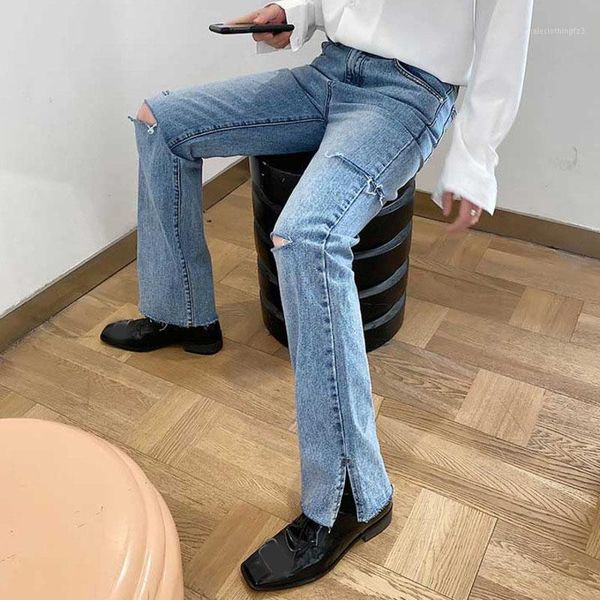 men's jeans ewq / men's wear loose straight denim pants ankle hole blue wide leg 2021 spring streetwear vent bottoms 9y19881
men's jeans ewq / men's wear loose straight denim pants ankle hole blue wide leg 2021 spring streetwear vent bottoms 9y19881
