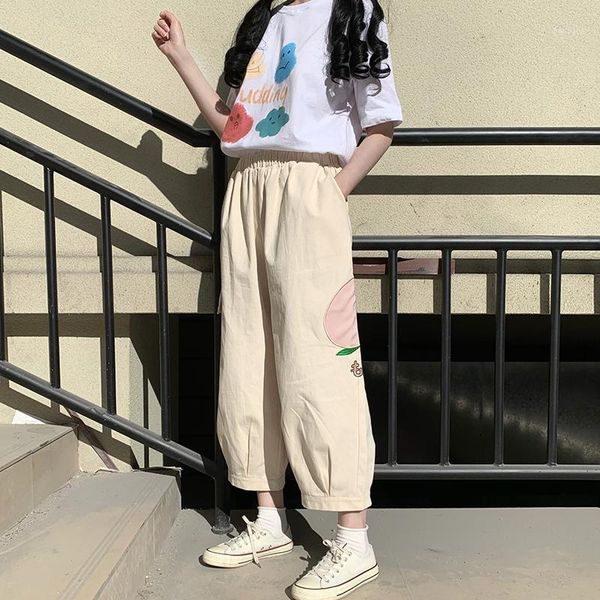 japanese fruit embroidery casual pants female nine pants summer 2020 new loose thin student sweet harajuku wild straight1, Black;white 
japanese fruit embroidery casual pants female nine pants summer 2020 new loose thin student sweet harajuku wild straight1, Black;white