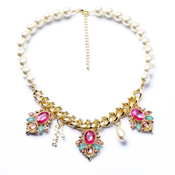 exquisite female collar necklace simulated pearls bead chain glass geometric pendant statement necklace for women gifts, Silver
exquisite female collar necklace simulated pearls bead chain glass geometric pendant statement necklace for women gifts, Silver