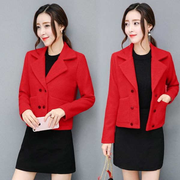 office lady short wool blend ladies coat double breasted women's jacket solid slim korean womens fashion coat, Black;brown
office lady short wool blend ladies coat double breasted women's jacket solid slim korean womens fashion coat, Black;brown