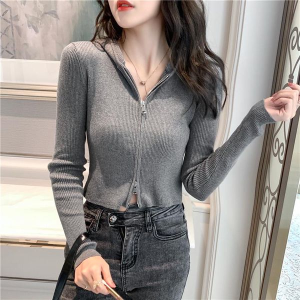 2020 women hooded zipper knit cardiga new korean slim thin short sweaters autumn winter female coat knitted clothes, White
2020 women hooded zipper knit cardiga new korean slim thin short sweaters autumn winter female coat knitted clothes, White