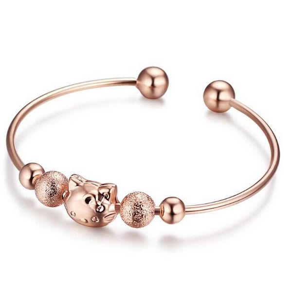 rose gold open sand beads kitty cat children's bracelet, Golden;silver 
rose gold open sand beads kitty cat children's bracelet, Golden;silver