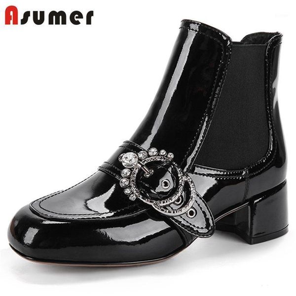 boots asumer 2021 fashion patent leather women square toe ankle med heel rhinstone slip on ladies shoes1, Black
boots asumer 2021 fashion patent leather women square toe ankle med heel rhinstone slip on ladies shoes1, Black