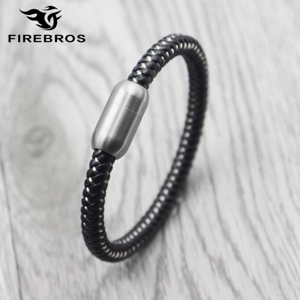 link, chain firebros silver color magnetic buckle stainless steel wire braided genuine leather bracelet for men women vintage jewelry gift, Black
link, chain firebros silver color magnetic buckle stainless steel wire braided genuine leather bracelet for men women vintage jewelry gift, Black