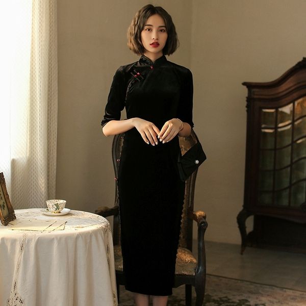 ptfth autumn and winter 2020 eight bead middle improved silver velvet dress sleeve length cheongsam dress of the button cheongsam button che, Black;gray
ptfth autumn and winter 2020 eight bead middle improved silver velvet dress sleeve length cheongsam dress of the button cheongsam button che, Black;gray