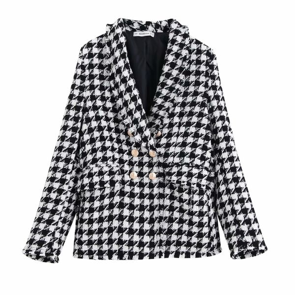 fashion za vintage women houndstooth plaid tweed jacket double breasted pocket long sleeve female coat casaco femme 201028, Black;brown
fashion za vintage women houndstooth plaid tweed jacket double breasted pocket long sleeve female coat casaco femme 201028, Black;brown