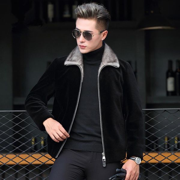 men's leather & faux autumn winter wool men mink collar jacket sheep shearling fur coat abrigo hombre invierno p-m8570c zl869, Black
men's leather & faux autumn winter wool men mink collar jacket sheep shearling fur coat abrigo hombre invierno p-m8570c zl869, Black