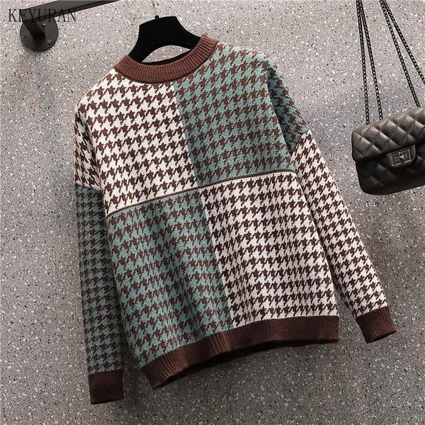 women 2020 fashion oversized jumper patchwork houndstooth knitted sweaters vintage long sleeve loose female pullovers chic 1, White;black 
women 2020 fashion oversized jumper patchwork houndstooth knitted sweaters vintage long sleeve loose female pullovers chic 1, White;black
