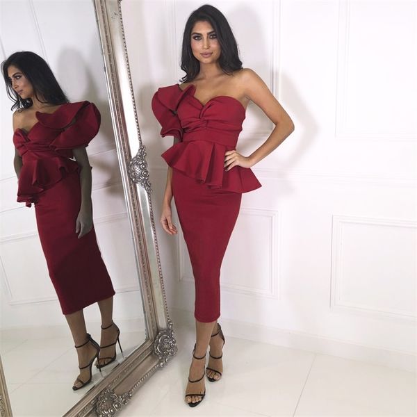 ruffled one-shoulder burgundy midi dress bodycon strapless party dress knee length night club dresses y200418, Black;gray
ruffled one-shoulder burgundy midi dress bodycon strapless party dress knee length night club dresses y200418, Black;gray