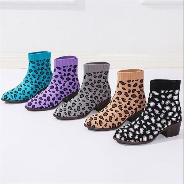 2021 new women's thick heel round toe stretch boots large size elastic leopard print flying knit boots1, Black
2021 new women's thick heel round toe stretch boots large size elastic leopard print flying knit boots1, Black