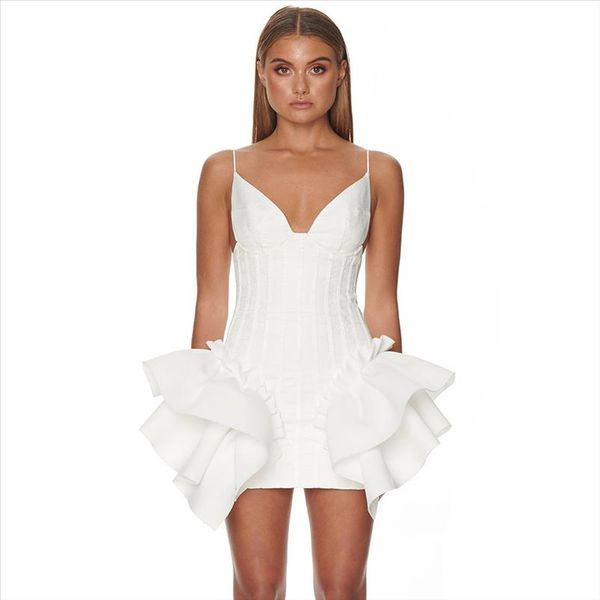 new bandage dress women spaghetti strap v neck white ruffles night club celebrity party bodycon mini dress women vestidos, Black;gray
new bandage dress women spaghetti strap v neck white ruffles night club celebrity party bodycon mini dress women vestidos, Black;gray