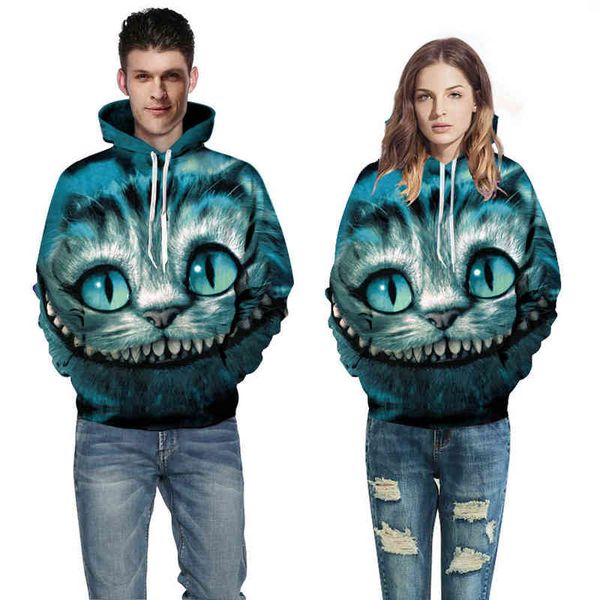 men's nnd women's sweatshirts fashion and women's loose hooded sweater variant cat digital printing body top, Black 
men's nnd women's sweatshirts fashion and women's loose hooded sweater variant cat digital printing body top, Black