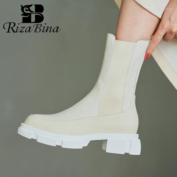 boots rizabina women real leather half short warm winter shoes woman fashion platform lady footwear size 34-391, Black
