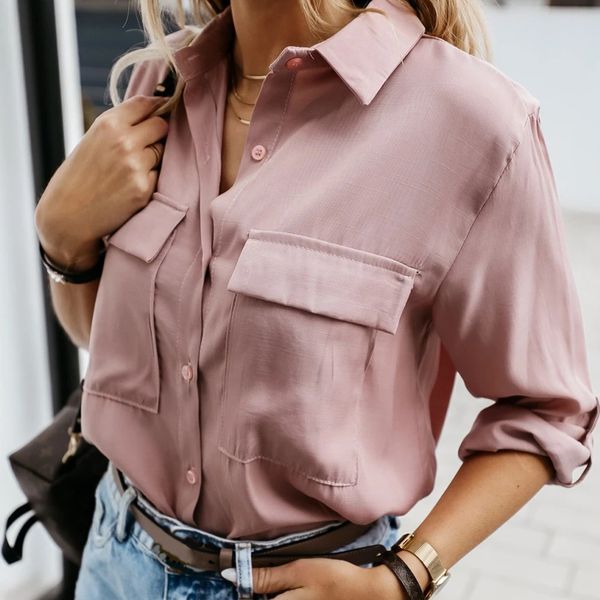 women pink blouse casual turn-down long sleeve single buttons pockets simple shirt ladies elegant solid loose streetwear autumn, White
women pink blouse casual turn-down long sleeve single buttons pockets simple shirt ladies elegant solid loose streetwear autumn, White