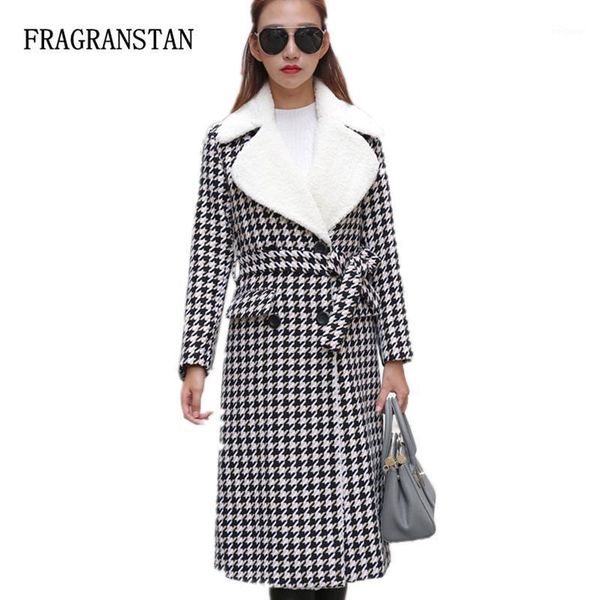women autumn winter houndstooth lambs wool woolen coat female casual slim thick keep warm jacket new lace-up plaid vestidos y1701, Black
women autumn winter houndstooth lambs wool woolen coat female casual slim thick keep warm jacket new lace-up plaid vestidos y1701, Black