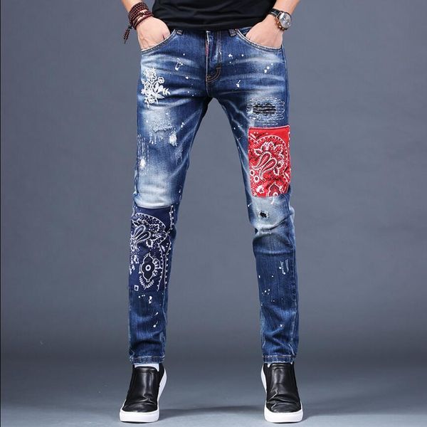 2020 and 28-38 autumn winter embroidered hole men's patched self-grow elastic feet mending trousers singer jeans 15nq, Blue
2020 and 28-38 autumn winter embroidered hole men's patched self-grow elastic feet mending trousers singer jeans 15nq, Blue