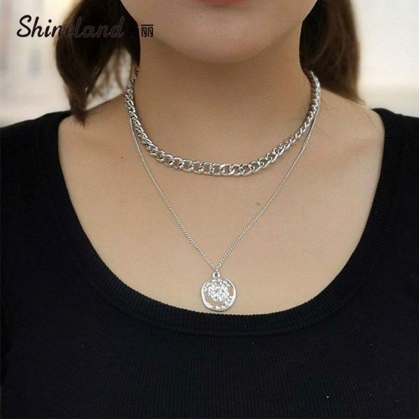 shineland hip hop big thick chunky chain fashion multi layer choker necklace colar coin pendant women statement party jewelry, Silver 
shineland hip hop big thick chunky chain fashion multi layer choker necklace colar coin pendant women statement party jewelry, Silver