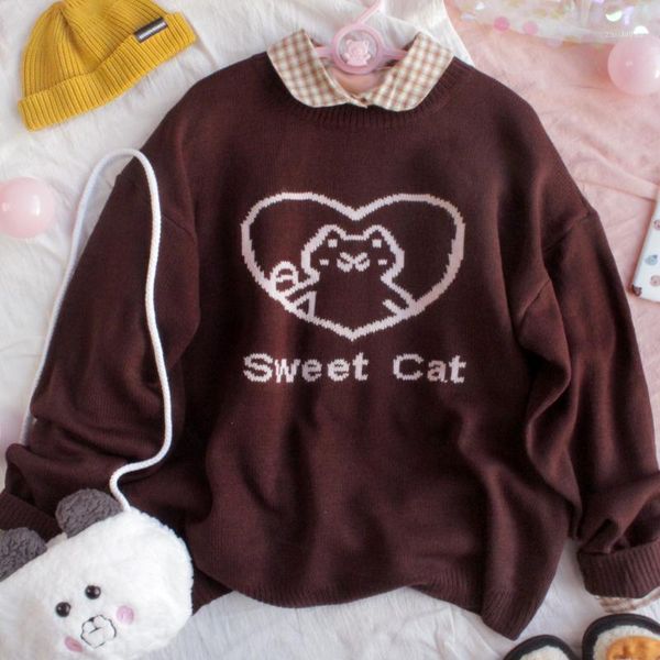 women autumn round collar kawaii vintag sweater young girls student loose japanese cute cat jacquard pullover preppy style1, White;black
women autumn round collar kawaii vintag sweater young girls student loose japanese cute cat jacquard pullover preppy style1, White;black
