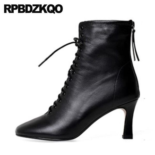 black genuine leather women shoes high heel chunky square toe 2020 big size front lace up casual ankle boots autumn fall winter
black genuine leather women shoes high heel chunky square toe 2020 big size front lace up casual ankle boots autumn fall winter