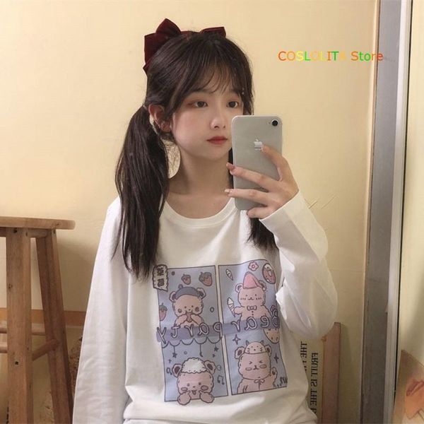 women's t-shirt spring autumn japanese women long sleeve cute pullover cartoon anime print childlike wild soft sister student, White
women's t-shirt spring autumn japanese women long sleeve cute pullover cartoon anime print childlike wild soft sister student, White