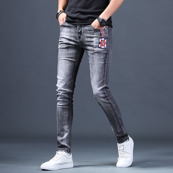 men's perforated and embroidered jeans embroidery grey jeans men's fashion label autumn casual slim legged pants fashion korean be, Blue
men's perforated and embroidered jeans embroidery grey jeans men's fashion label autumn casual slim legged pants fashion korean be, Blue