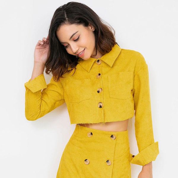women ladies short coat corduroy navel bare crop lapel long sleeve coat yellow red, Black;brown
women ladies short coat corduroy navel bare crop lapel long sleeve coat yellow red, Black;brown