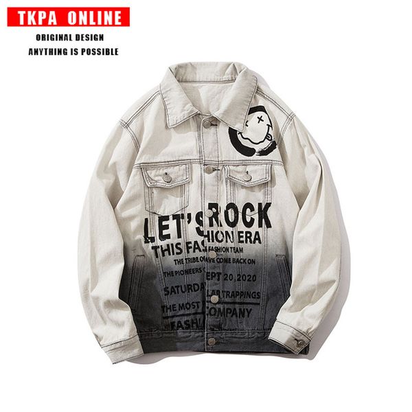 new high street chic print denim jacket men's smiling face graffiti covered with hip-hop denim jacket, Black;brown
new high street chic print denim jacket men's smiling face graffiti covered with hip-hop denim jacket, Black;brown