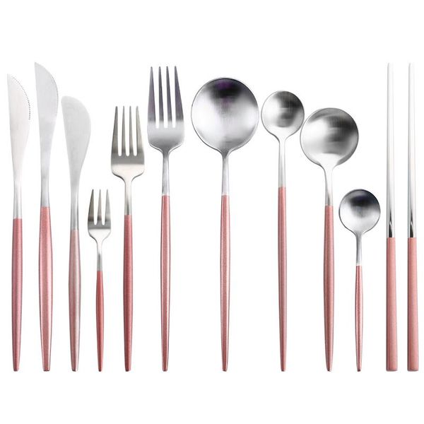 pink silver stainless steel western tableware steak knife fork coffee spoon teaspoon butter knives chopstick gold cut jllnld 
pink silver stainless steel western tableware steak knife fork coffee spoon teaspoon butter knives chopstick gold cut jllnld