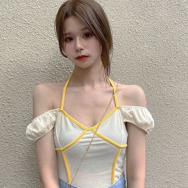 sweet sleeve short women's summer short-sleeved halter t-shirt fashion female t shirt, White
sweet sleeve short women's summer short-sleeved halter t-shirt fashion female t shirt, White
