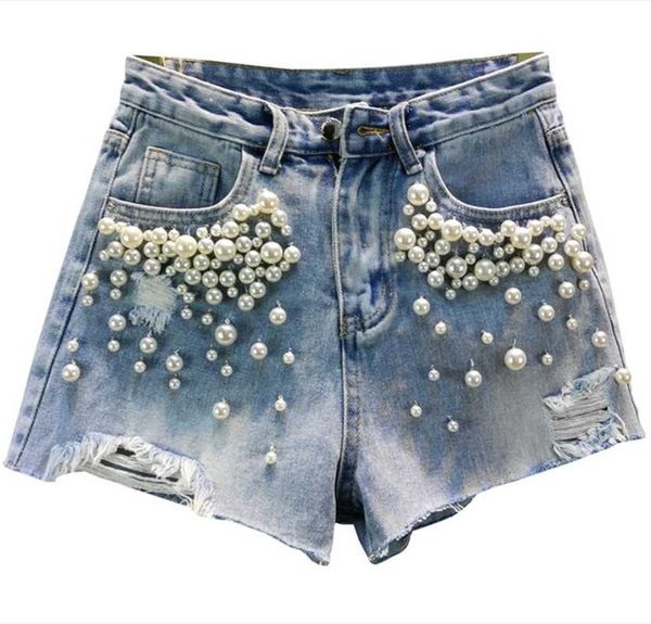 vintage womendenim shorts with beading pearls 2021 high waist hole summer jeans shorts, White;black
vintage womendenim shorts with beading pearls 2021 high waist hole summer jeans shorts, White;black