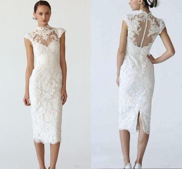 short sheath wedding dresses 2021 elegant boho beach high neck lace bridal gowns cap sleeves buttons back tea length vestidos garden al7434, White
short sheath wedding dresses 2021 elegant boho beach high neck lace bridal gowns cap sleeves buttons back tea length vestidos garden al7434, White
