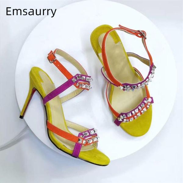 mixed color suede ankle strap sandals women thin high heels open toe cut-outs runway shoes rivet summer shoes woman, Black
mixed color suede ankle strap sandals women thin high heels open toe cut-outs runway shoes rivet summer shoes woman, Black