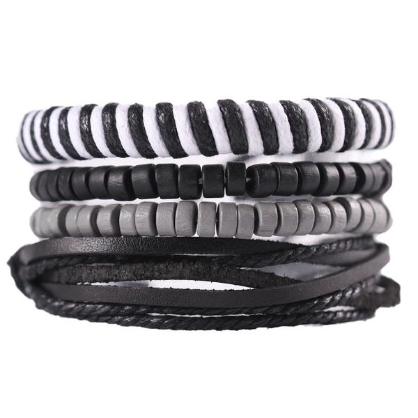 men's vintage woven winding leather bracelet handmade charm wooden bead ethnic tribal wristband wholesale bracelets, Black
men's vintage woven winding leather bracelet handmade charm wooden bead ethnic tribal wristband wholesale bracelets, Black