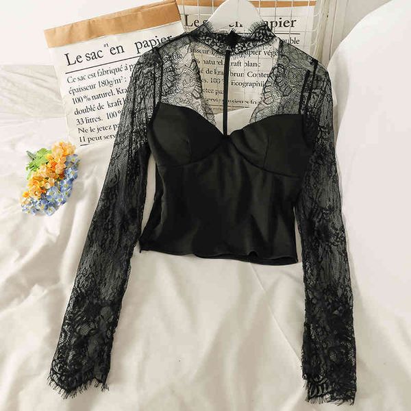 chic fashion shirt woman spring french ins lace stitching long sleeve see-through beauty back halterneck blouse, White
chic fashion shirt woman spring french ins lace stitching long sleeve see-through beauty back halterneck blouse, White