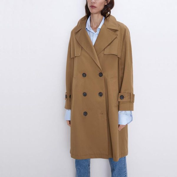 women's trench coats autumn windbreaker casual solid color double-breasted coat, Tan;black
women's trench coats autumn windbreaker casual solid color double-breasted coat, Tan;black