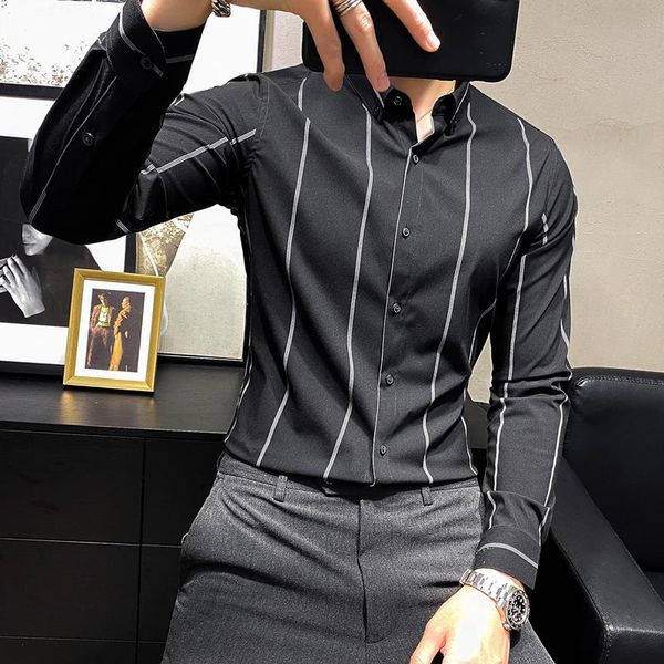 men's dress shirts fashion simple black white striped shirt men formal streetwear long sleeve social slim fit casual v629, White;black
men's dress shirts fashion simple black white striped shirt men formal streetwear long sleeve social slim fit casual v629, White;black