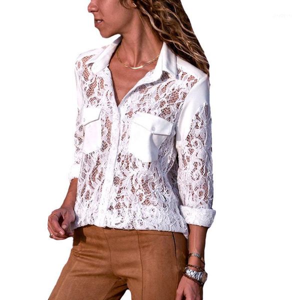 2019 new style fashion women casual see through pure color button with pocket ladies autumn long lace sleeve shirts1, White
2019 new style fashion women casual see through pure color button with pocket ladies autumn long lace sleeve shirts1, White