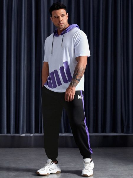 extended sizes men colorblock letter graphic drawstring hoodie & contrast side seam sweatpants 15ys#, Gray
extended sizes men colorblock letter graphic drawstring hoodie & contrast side seam sweatpants 15ys#, Gray