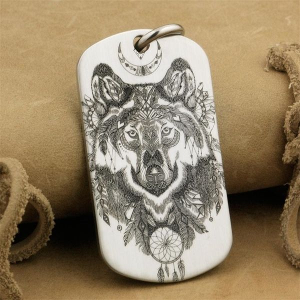 316l stainless steel high detail engraved indian wolf dotag mens biker rocker punk pendant 9x111 jp 201013, Silver
316l stainless steel high detail engraved indian wolf dotag mens biker rocker punk pendant 9x111 jp 201013, Silver