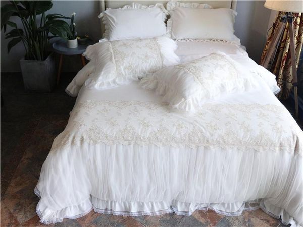 white beige cotton lace princess bedding sets girls king size 4pcs bed sheet set duvet cover linen set pillow covers1
white beige cotton lace princess bedding sets girls king size 4pcs bed sheet set duvet cover linen set pillow covers1