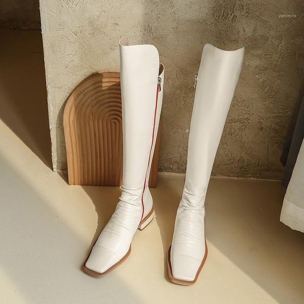 white square toe flat knee-high boots pleated zip long tube women shoes riding equestrian boots cow leather 2020 fall winter 3cm1, Black
white square toe flat knee-high boots pleated zip long tube women shoes riding equestrian boots cow leather 2020 fall winter 3cm1, Black
