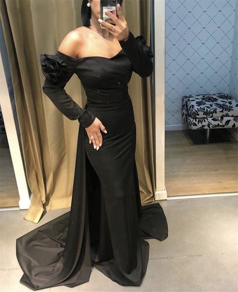 black long sleeves mermaid prom dresses overskirt off the shoulder sweep train satin lady formal evening gowns party dress rose
black long sleeves mermaid prom dresses overskirt off the shoulder sweep train satin lady formal evening gowns party dress rose